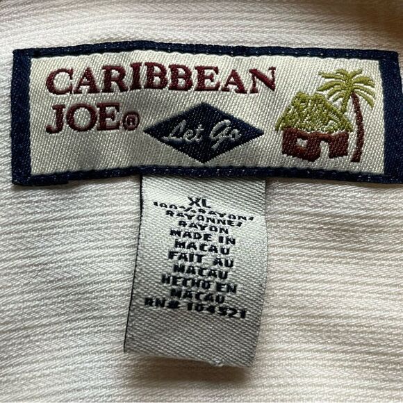 Caribbean Joe Short Sleeve Button Up Shirt Cream/Red Multi Floral Size XL - Picture 3 of 8